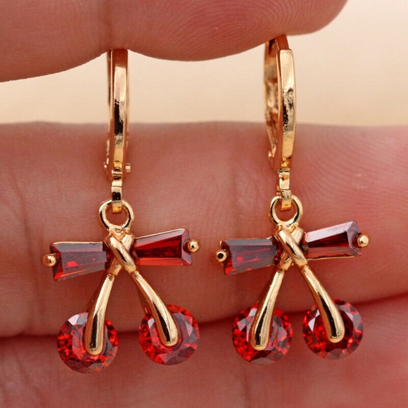 18kt Gold Filled Ruby Cherry Topaz Earrings - Picture 1 of 4